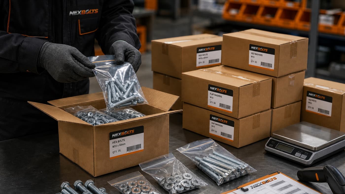 A NEXBOLTS order being picked, bagged and labeled for dispatch